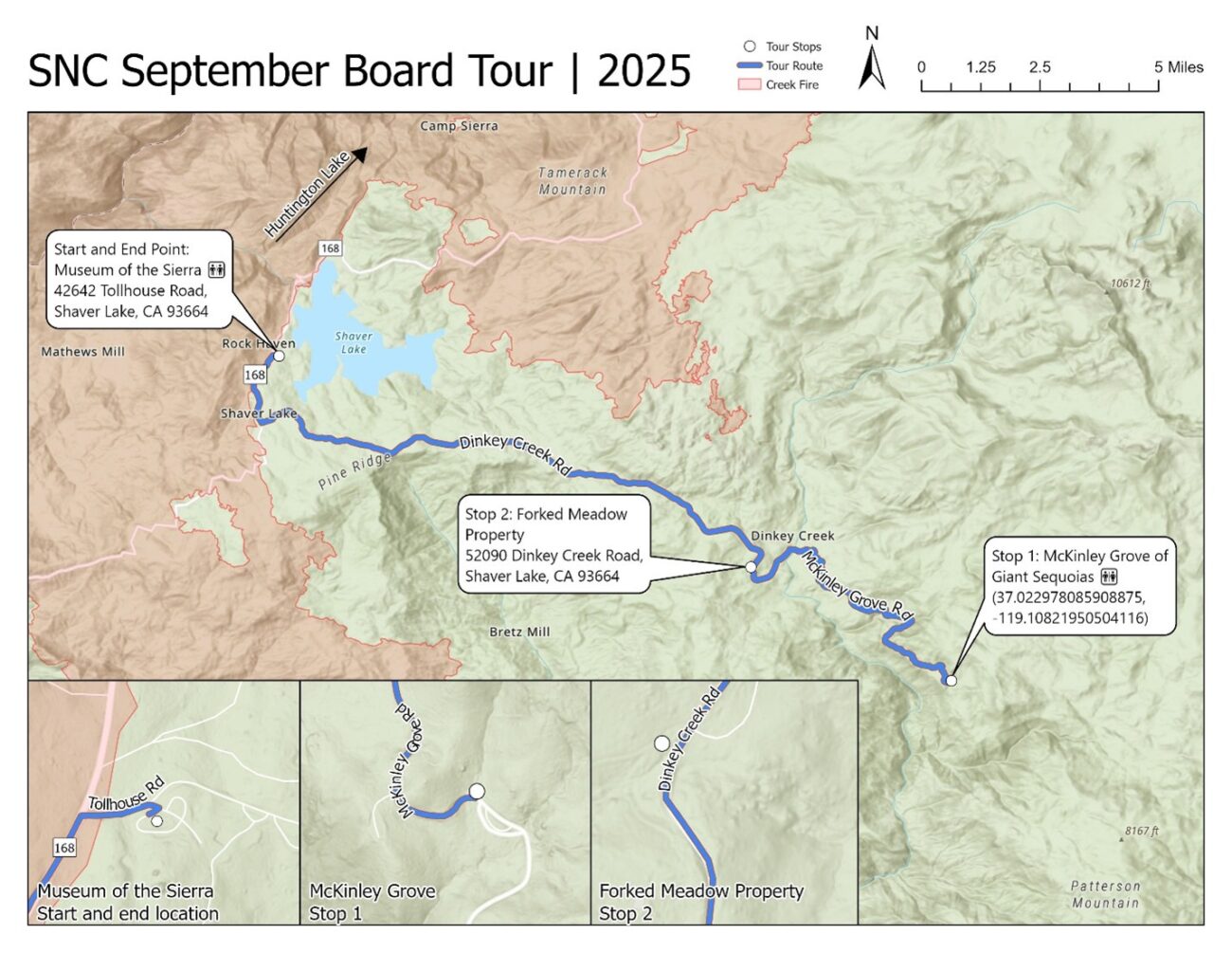 A map illustrating the Fresno board tour stops
