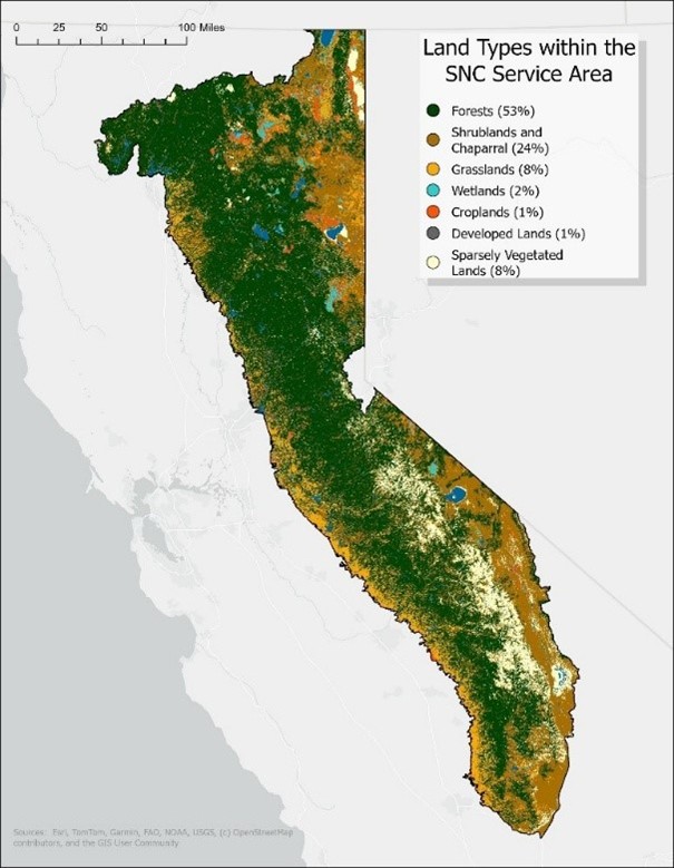A map outlining different land types within the SNC's area